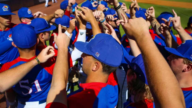 The Kansas Jayhawks after finishing an exhibition against Dallas Baptist